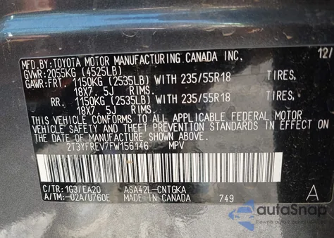 2015 Toyota Rav4 Limited from USA, damaged, VIN 2T3YFREV7FW156146